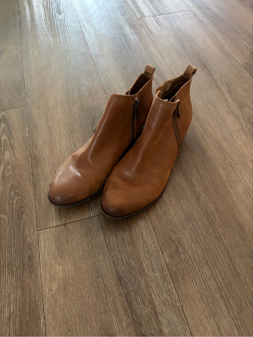 Lucky brand Tan Leather Ankle Boots - Sleek Side-Zip size 8